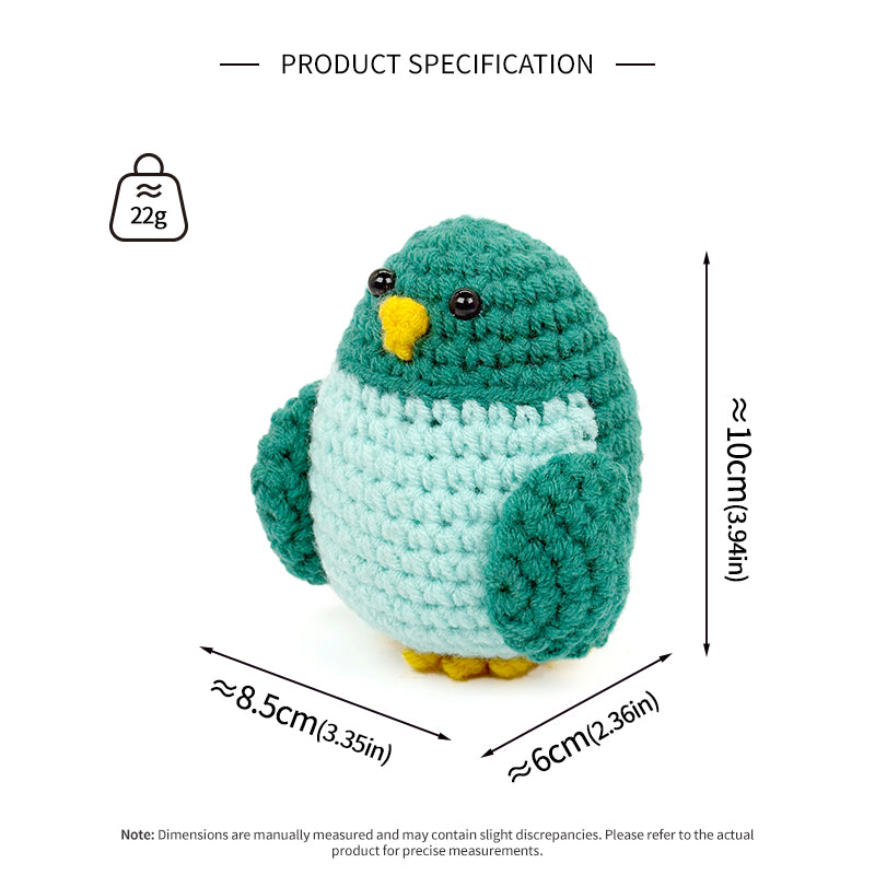 Green Crochet Bird Plush Toy, Handmade Amigurumi Animal Doll Gift