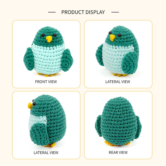 Green Crochet Bird Plush Toy, Handmade Amigurumi Animal Doll Gift