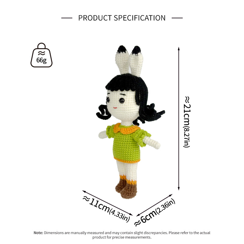 Crochet Bunny Girl Doll, Handmade Amigurumi Plush Toy for Kids Gift