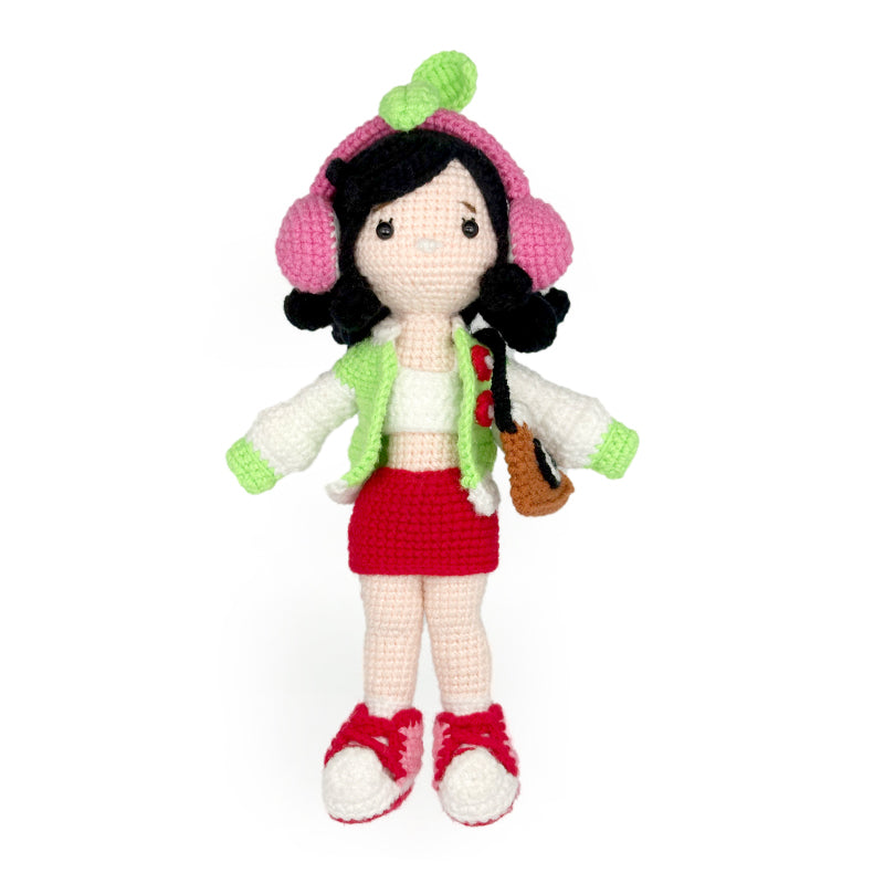 Crochet Fashion Girl Doll, Handmade Amigurumi Plush Toy for Kids Gift