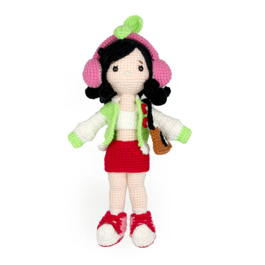 Crochet Fashion Girl Doll, Handmade Amigurumi Plush Toy for Kids Gift