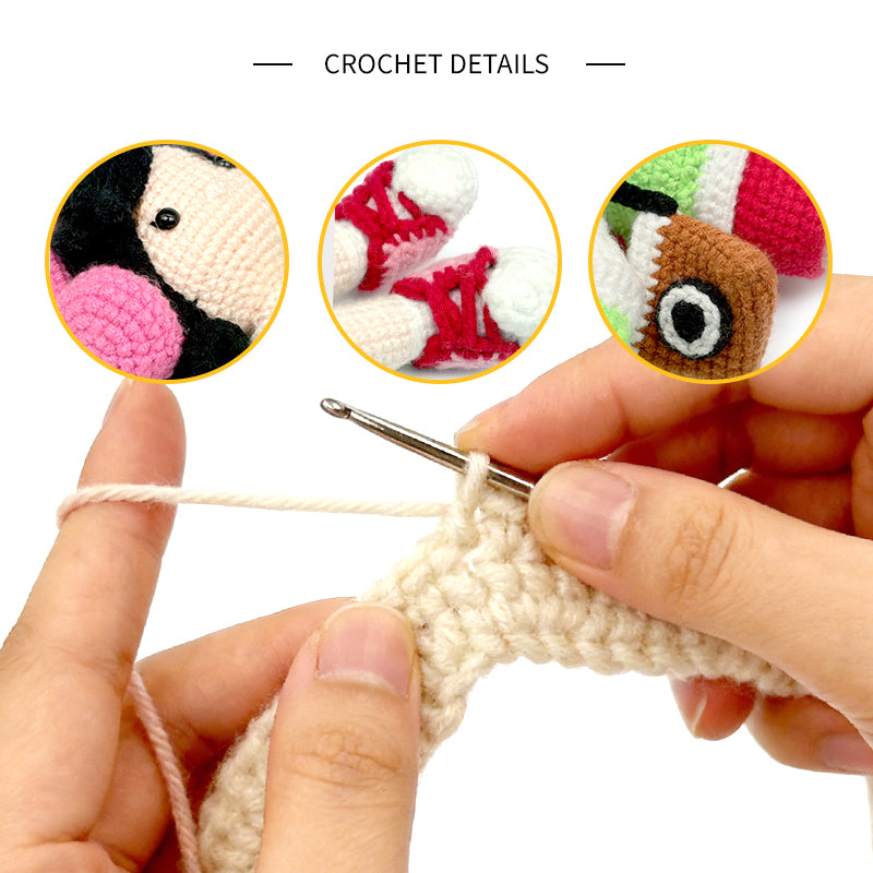 Crochet Fashion Girl Doll, Handmade Amigurumi Plush Toy for Kids Gift