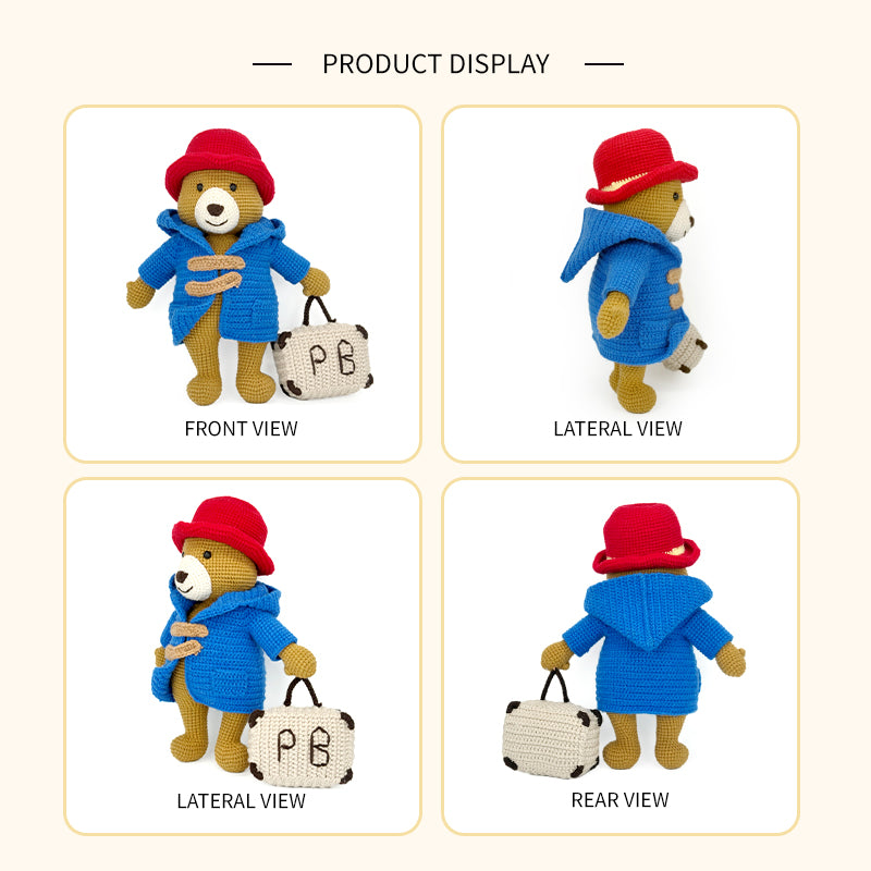 Crochet Travel Teddy Bear Doll, Handmade Amigurumi Plush Toy for Kids Gift