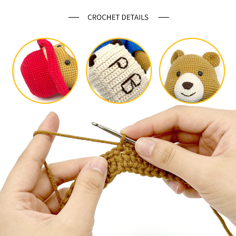 Crochet Travel Teddy Bear Doll, Handmade Amigurumi Plush Toy for Kids Gift