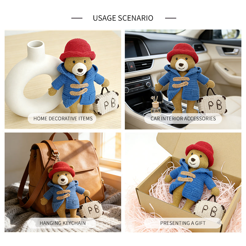 Crochet Travel Teddy Bear Doll, Handmade Amigurumi Plush Toy for Kids Gift