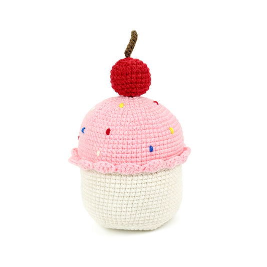 Handmade Crochet Cupcake with Cherry - Amigurumi Play Food Kitchen Toy