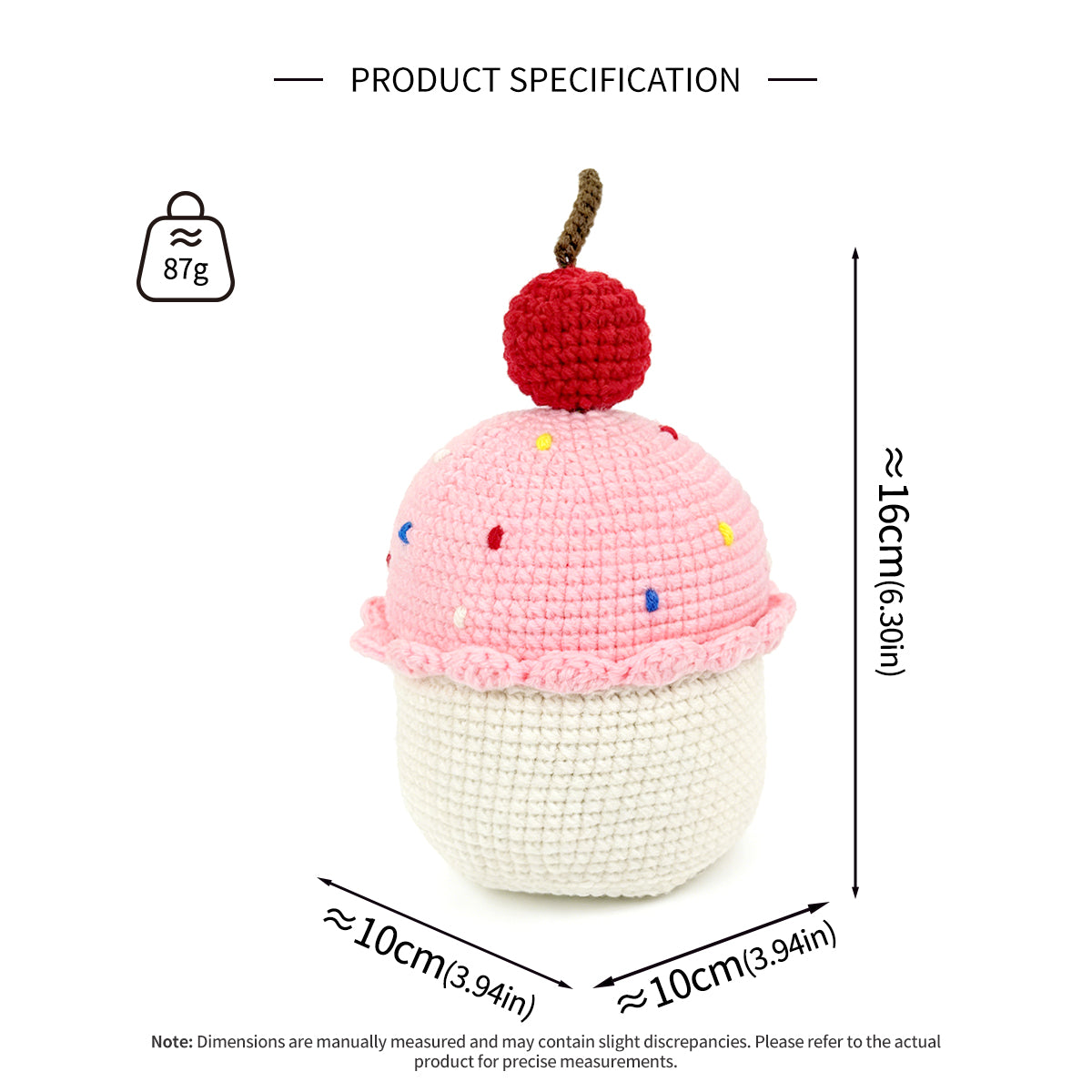 Handmade Crochet Cupcake with Cherry - Amigurumi Play Food Kitchen Toy
