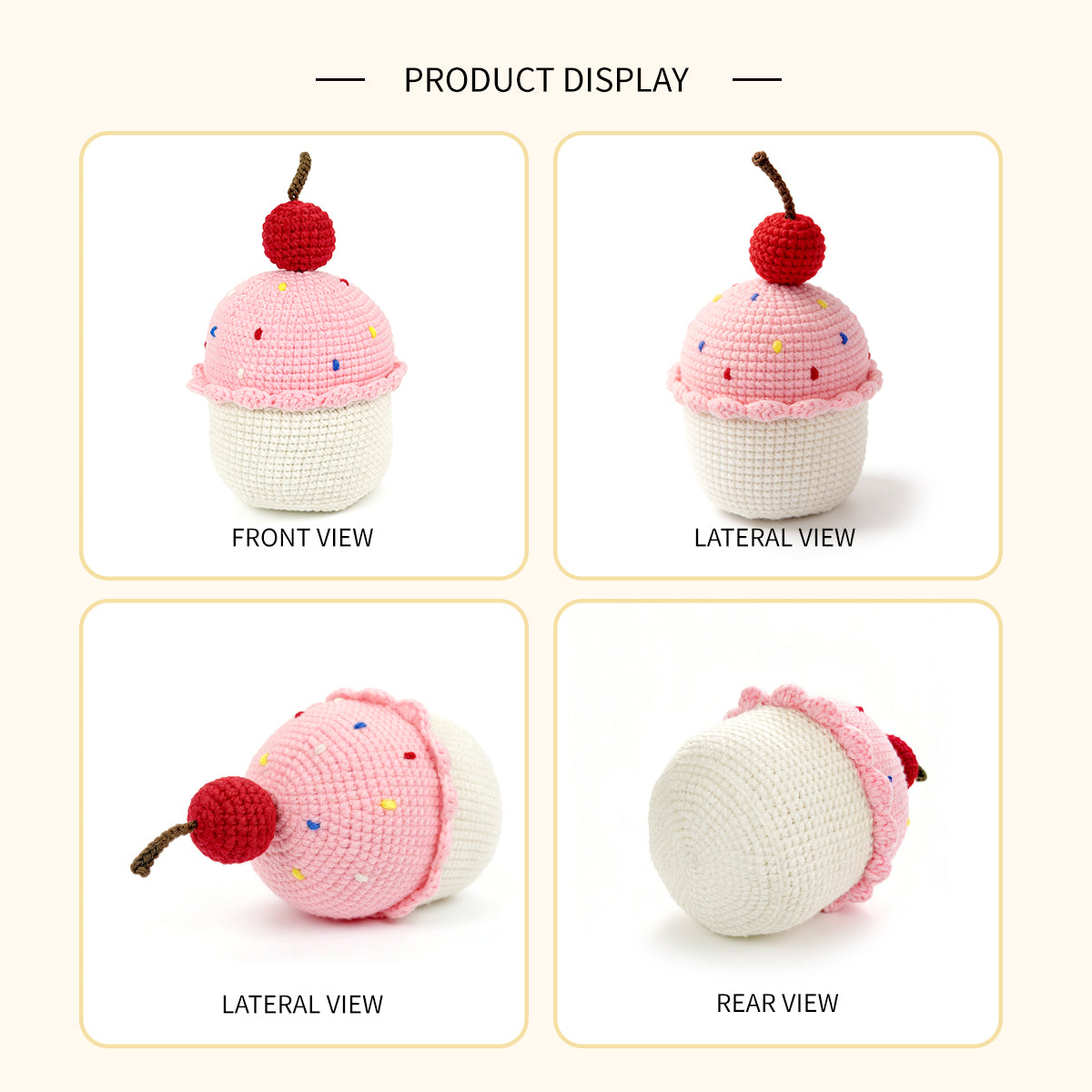 Handmade Crochet Cupcake with Cherry - Amigurumi Play Food Kitchen Toy