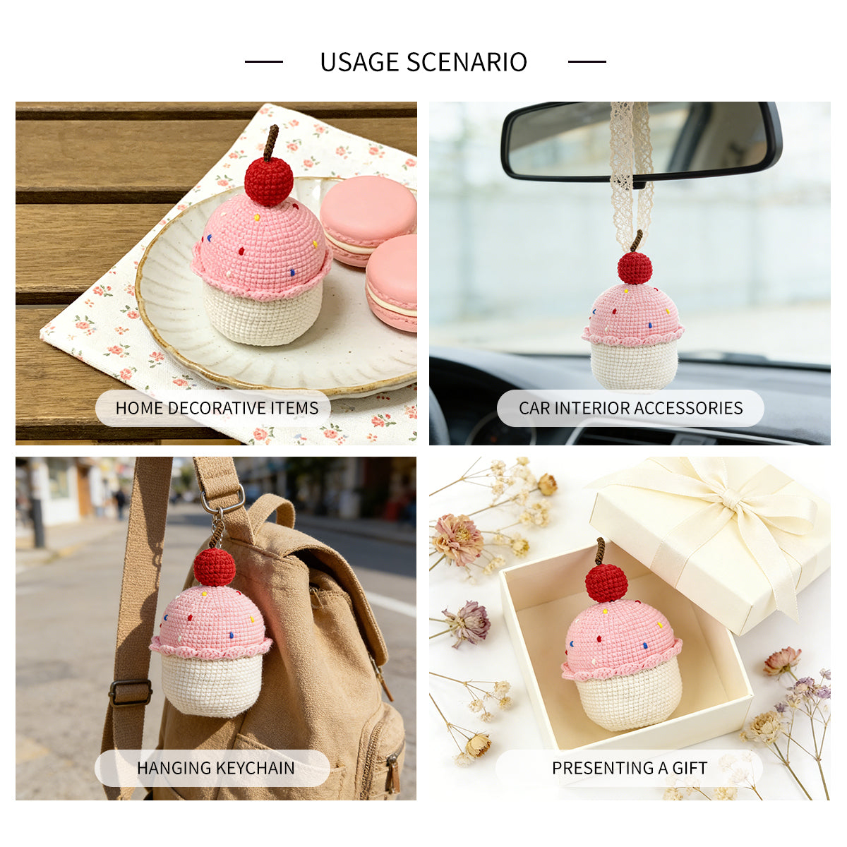Handmade Crochet Cupcake with Cherry - Amigurumi Play Food Kitchen Toy