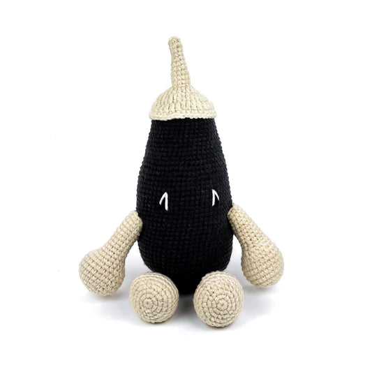 Minimalist Crochet Monster Plush - Black and Beige Amigurumi Nursery Decor