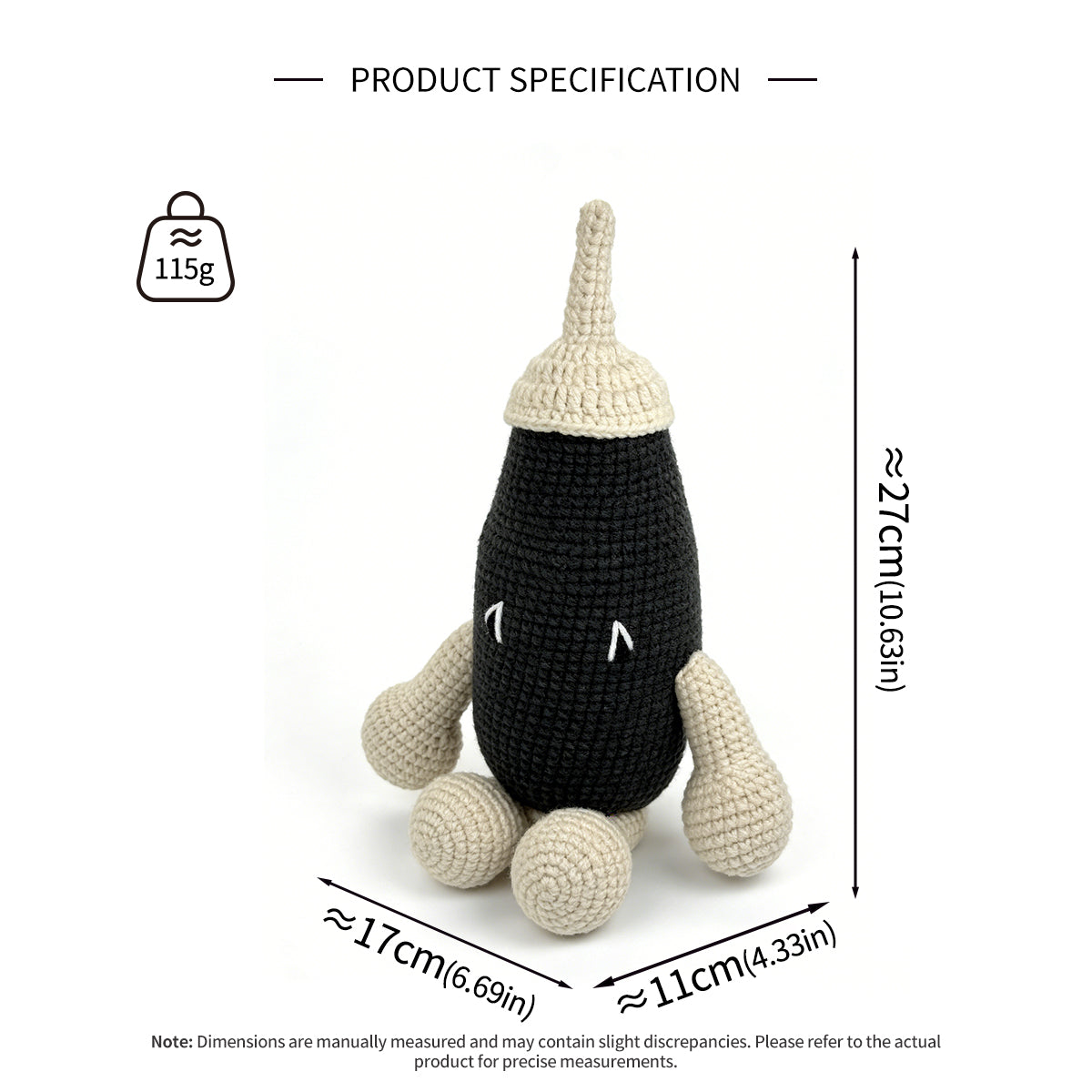 Minimalist Crochet Monster Plush - Black and Beige Amigurumi Nursery Decor