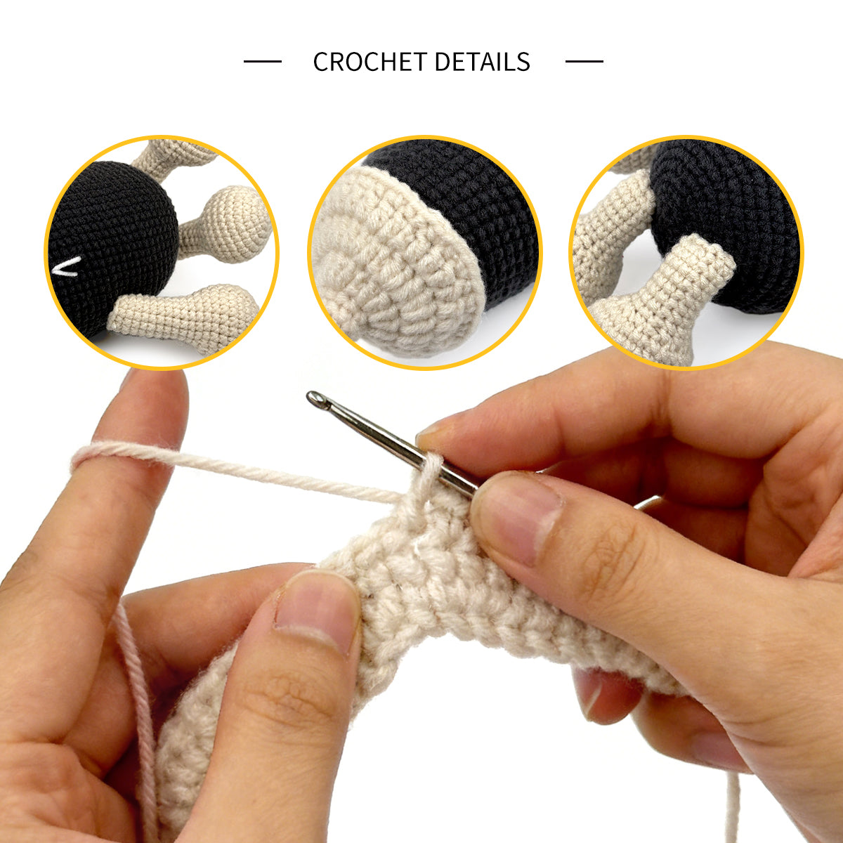 Minimalist Crochet Monster Plush - Black and Beige Amigurumi Nursery Decor