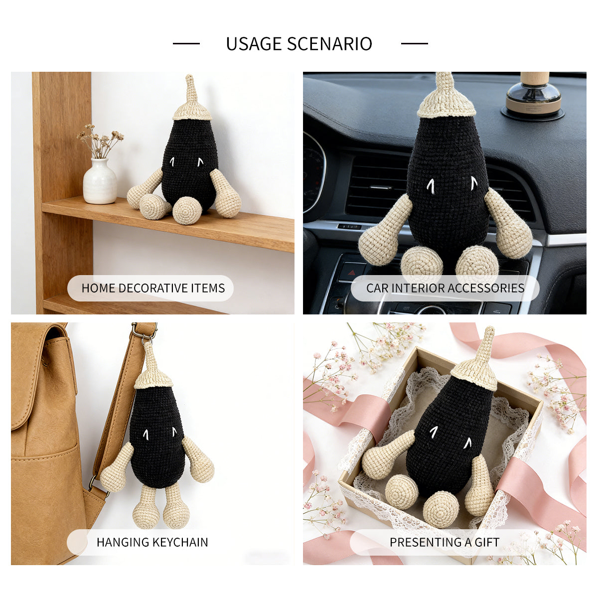 Minimalist Crochet Monster Plush - Black and Beige Amigurumi Nursery Decor