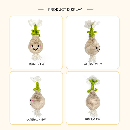 Crochet Radish Plush Toy, Handmade Amigurumi Root Vegetable Doll Gift