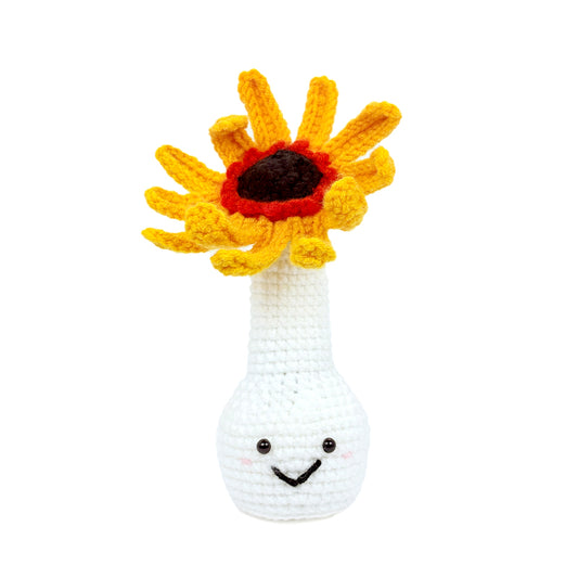 Crochet Sunflower Vase Plush, Handmade Amigurumi Floral Decor Gift