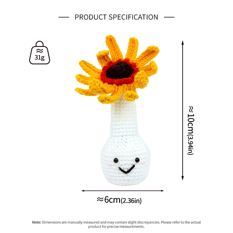Crochet Sunflower Vase Plush, Handmade Amigurumi Floral Decor Gift