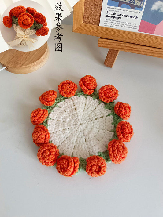 Mini rose bouquet blanket coaster yarn crochet DIY knitting kit