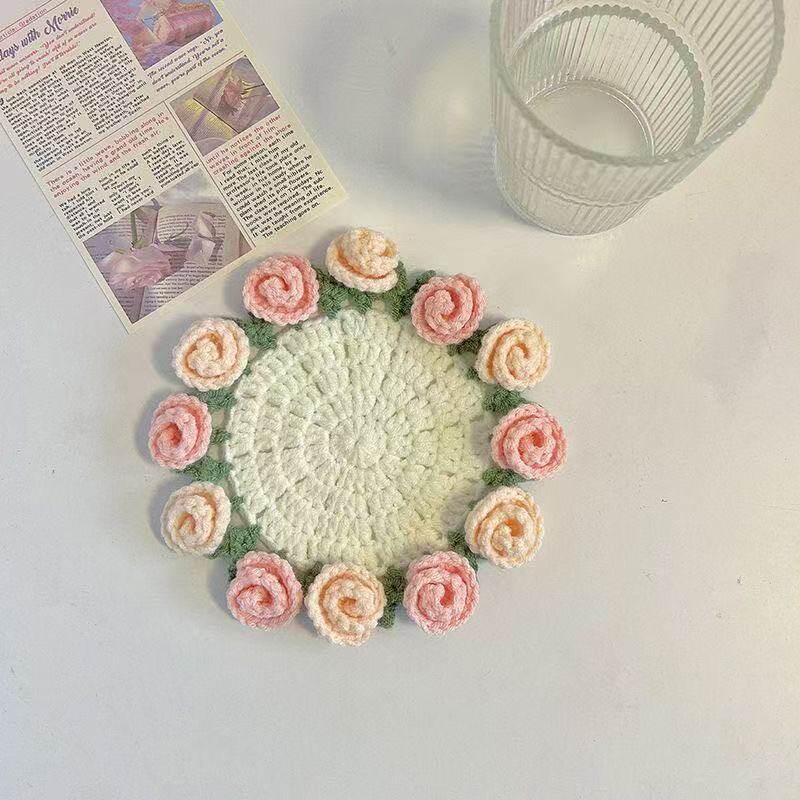 Mini rose bouquet coaster DIY knitting kit