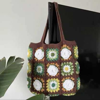 Camellia hand-knitted shoulder handbag diy material bag wool crochet granny bag gift homemade