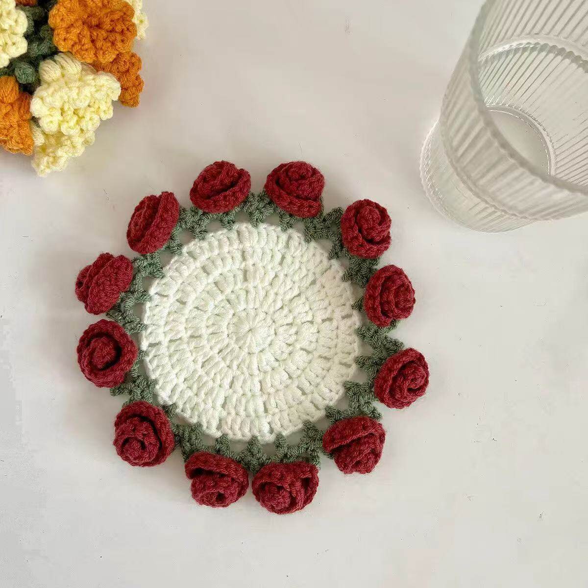 Mini rose bouquet coaster DIY knitting kit