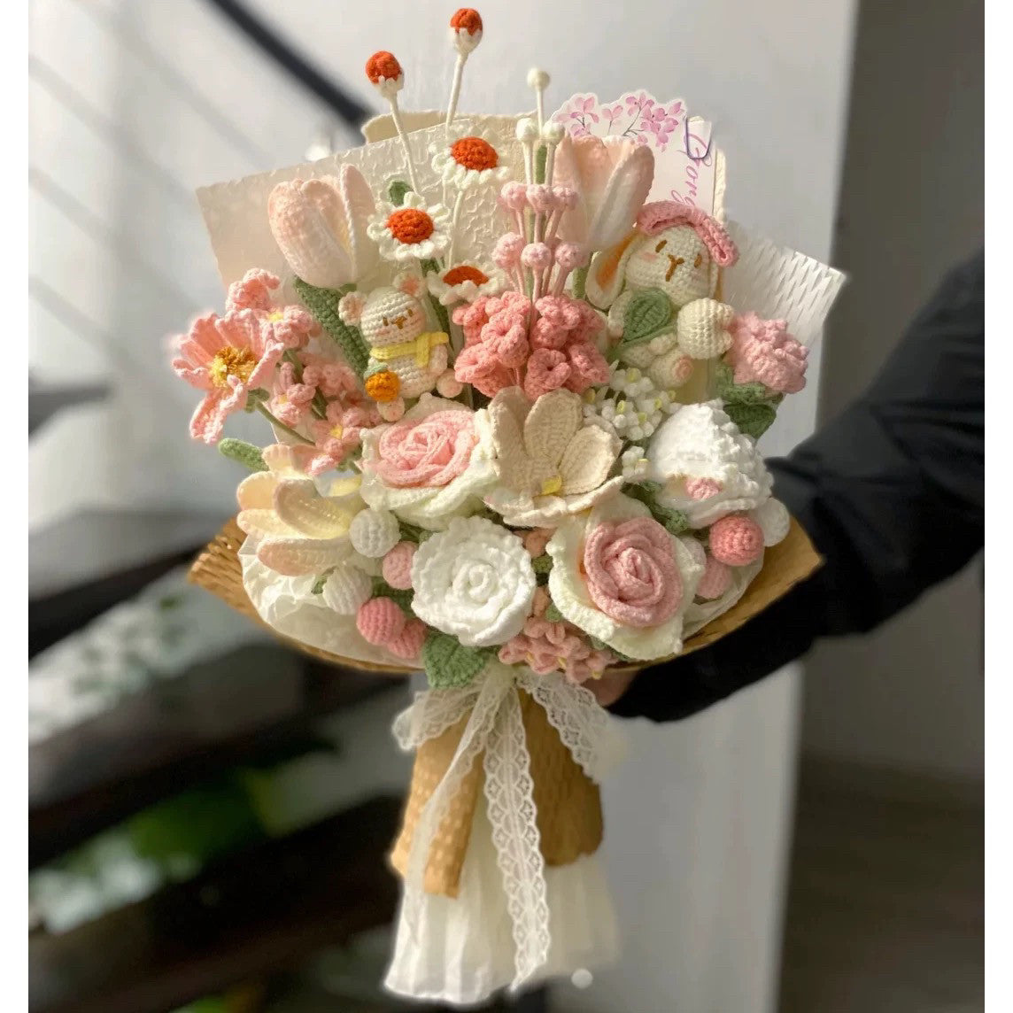 Handmade crochet diy jasmine rose yarn bouquet hand-made flower material package homemade gift