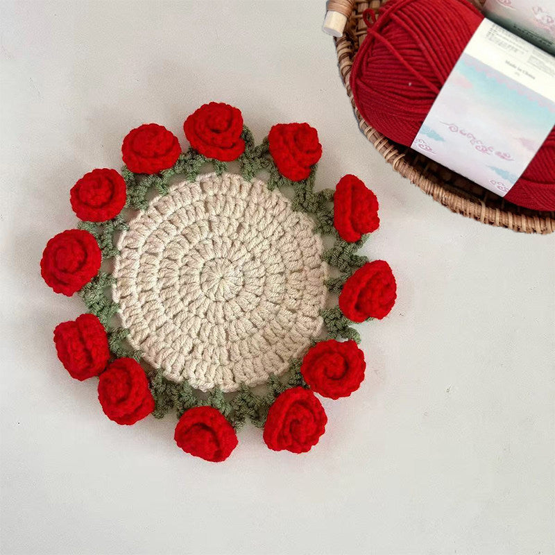 Mini rose bouquet coaster DIY knitting kit
