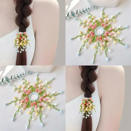 DIY Craft Kit for Hand-knitted Hair Accessories: Wisteria and Crape Myrtle Hair Ties