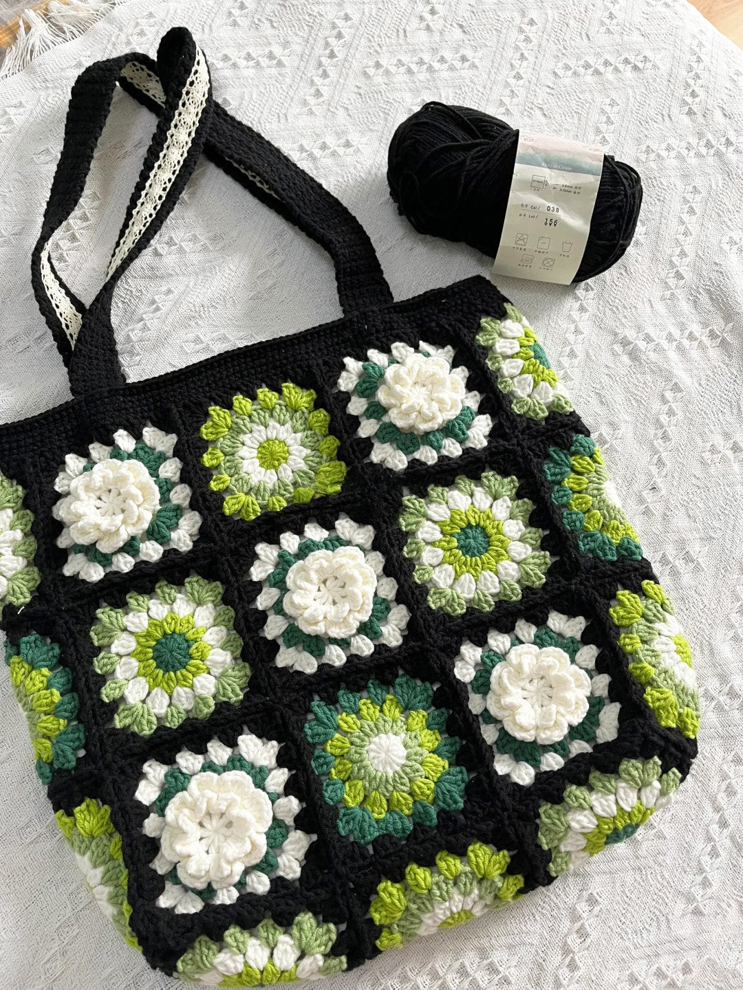 Granny Square Hand-Knitted Bag — Crochet DIY Kit | Wool Knit Camellia Shoulder Bag | Handmade Gift