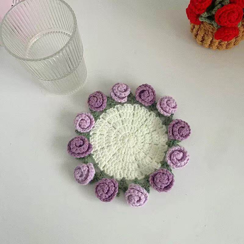 Mini rose bouquet coaster DIY knitting kit