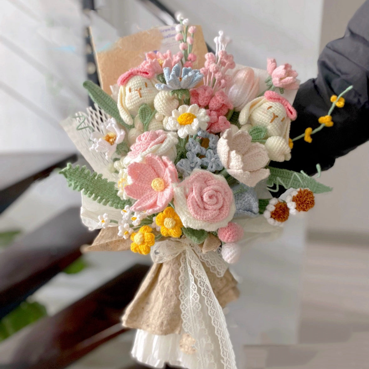 Handmade crochet diy jasmine rose yarn bouquet hand-made flower material package homemade gift