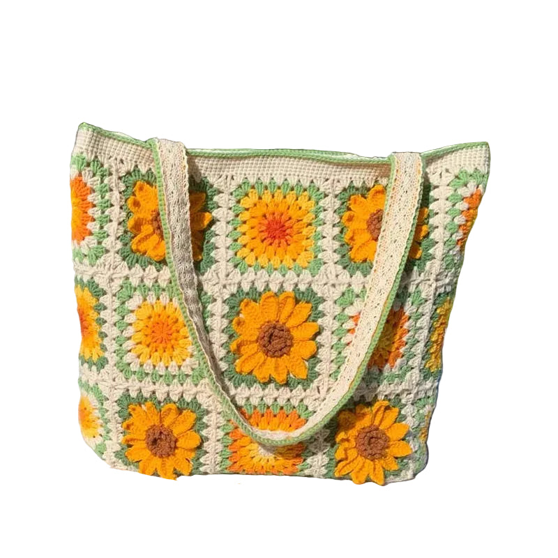 Granny Square Hand-Knitted Bag — Crochet DIY Kit | Wool Knit Camellia Shoulder Bag | Handmade Gift