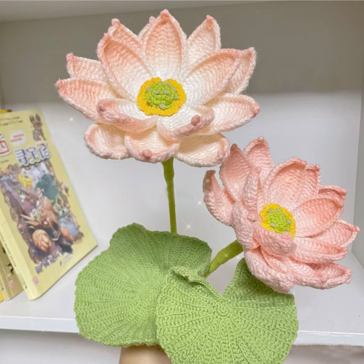Lotus Flower DIY Woven Bouquet Knitting Kit with Crochet Hooks - Good Luck Preserved Flower Ornament Gift