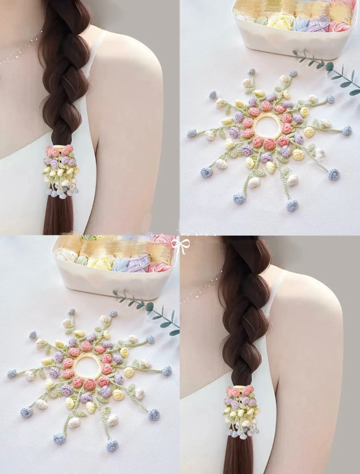 DIY Craft Kit for Hand-knitted Hair Accessories: Wisteria and Crape Myrtle Hair Ties