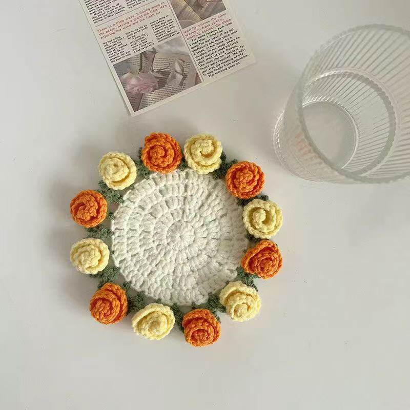 Mini rose bouquet coaster DIY knitting kit