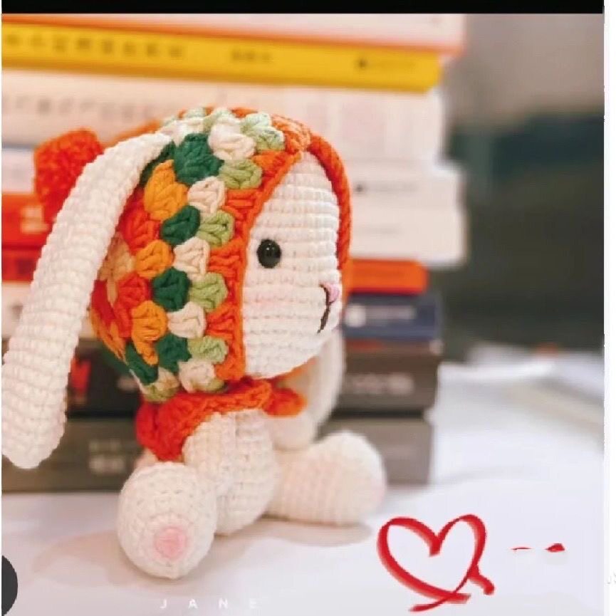 Cute handmade knitted lop-eared rabbit doll, granny check DIY kit, homemade yarn car decoration gift