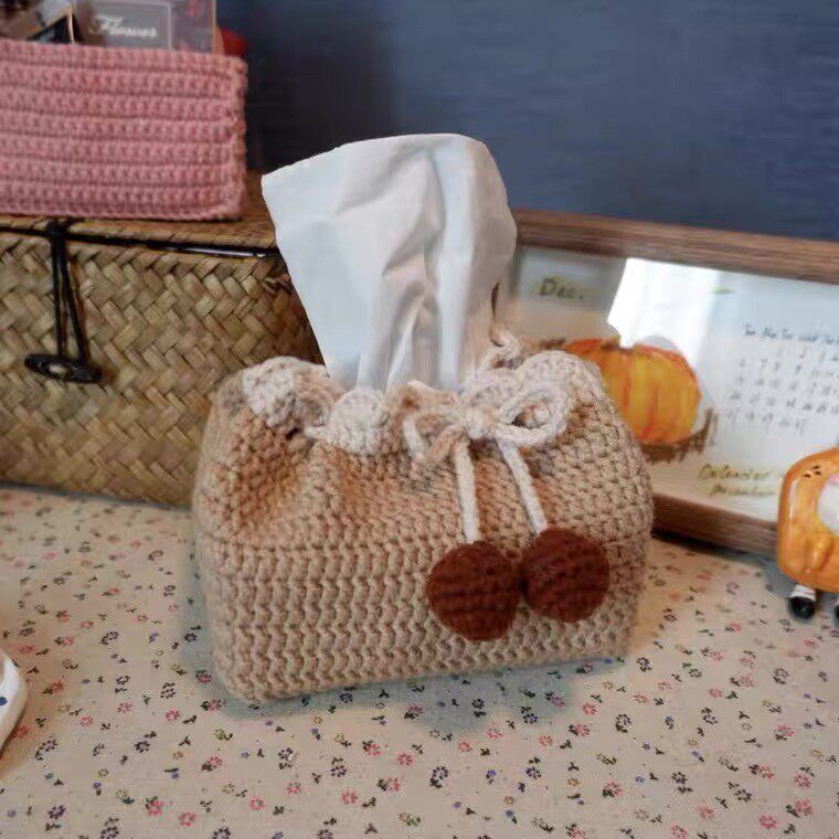 Puff Flower Strawberry Lily of the Valley Tissue Box Knitting DIY Material Kit Yarn Crochet Hook Tissue Box