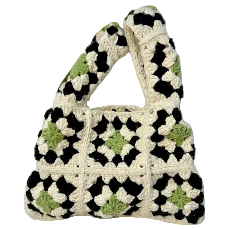 Camellia hand-knitted shoulder handbag diy material bag wool crochet granny bag gift homemade