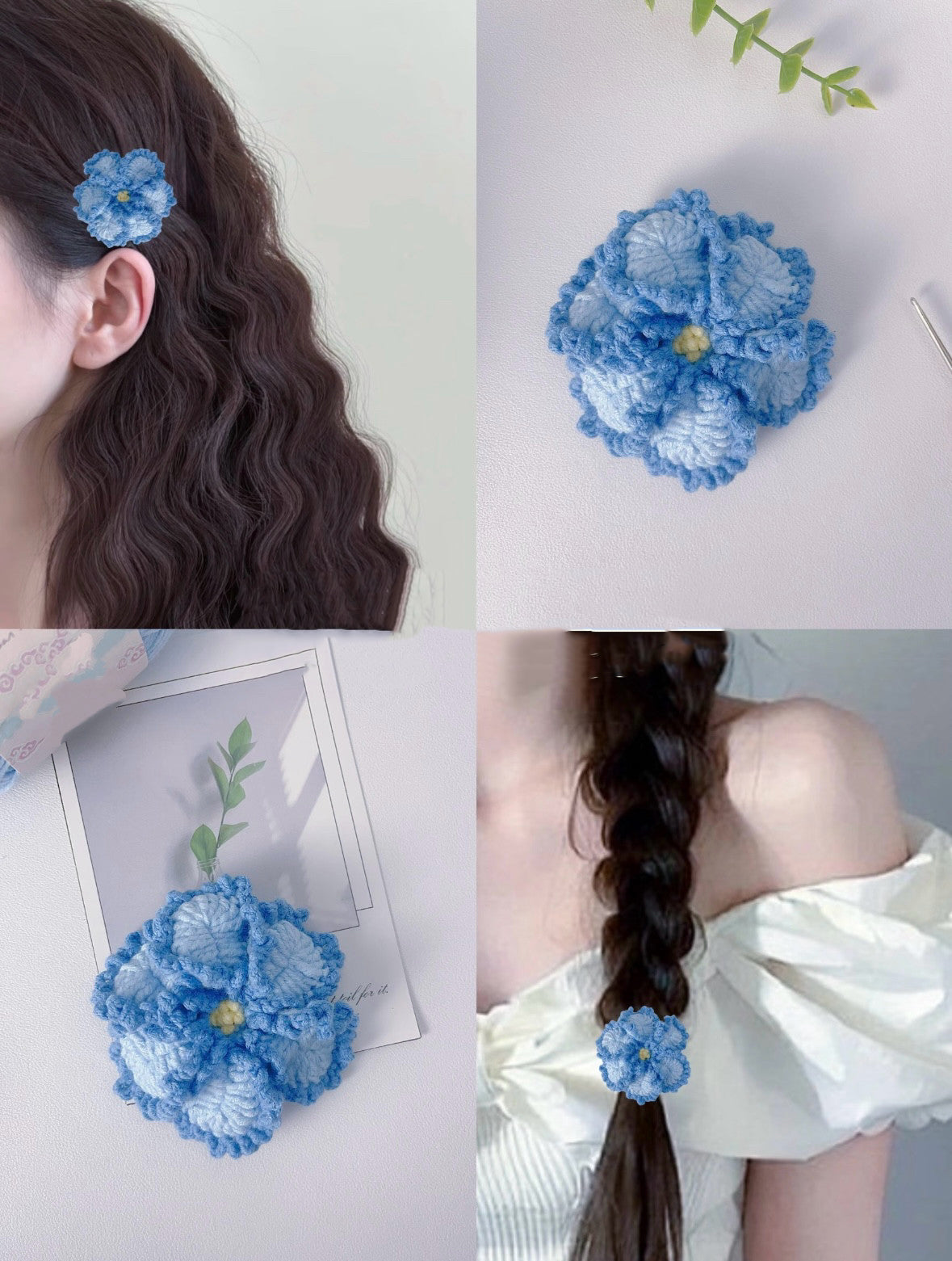 DIY Craft Kit for Hand-knitted Hair Accessories: Wisteria and Crape Myrtle Hair Ties