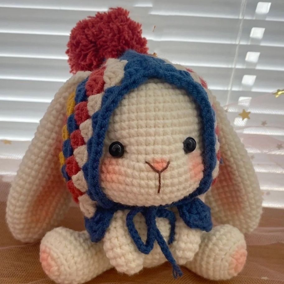 Cute handmade knitted lop-eared rabbit doll, granny check DIY kit, homemade yarn car decoration gift