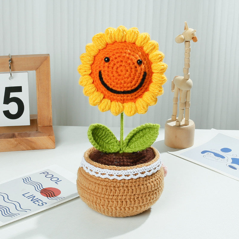 Hand-Woven Flower Bouquet DIY Kit — Featuring Miniature Potted Lotus, Sunflowers, and Handcrafted Crocheted Roses