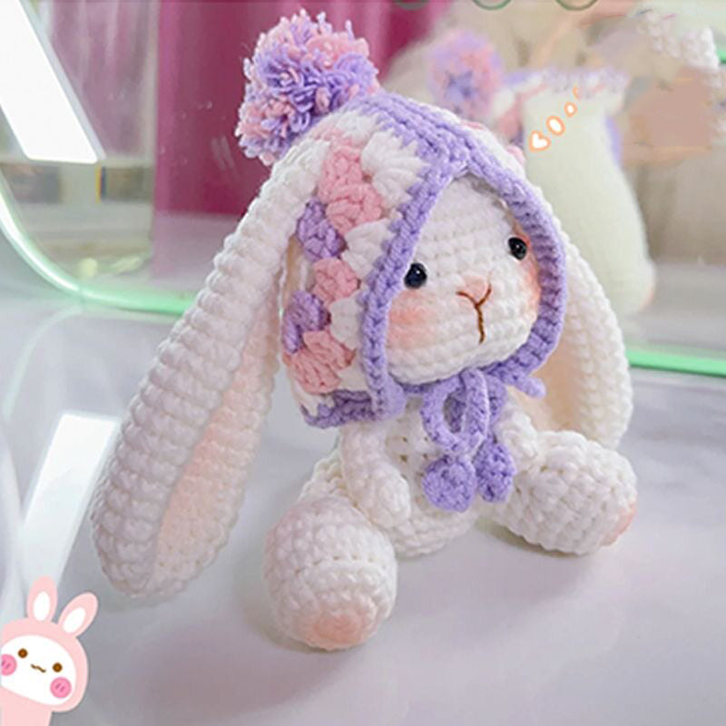 Cute handmade knitted lop-eared rabbit doll, granny check DIY kit, homemade yarn car decoration gift
