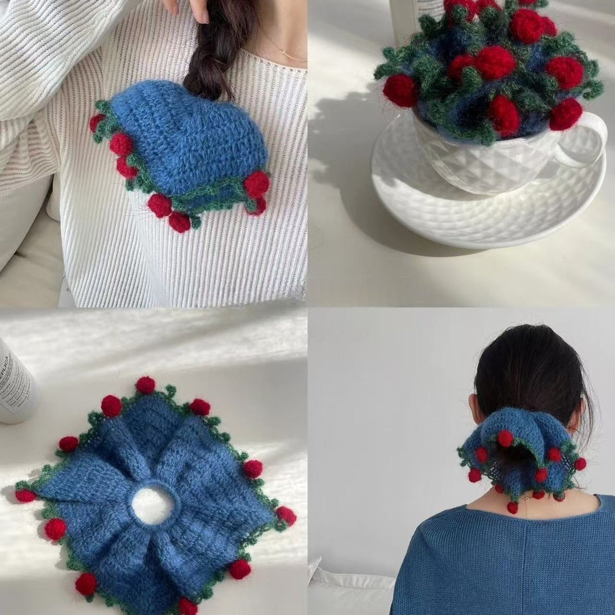 DIY Craft Kit for Hand-knitted Hair Accessories: Wisteria and Crape Myrtle Hair Ties