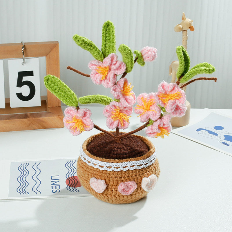 Hand-Woven Flower Bouquet DIY Kit — Featuring Miniature Potted Lotus, Sunflowers, and Handcrafted Crocheted Roses