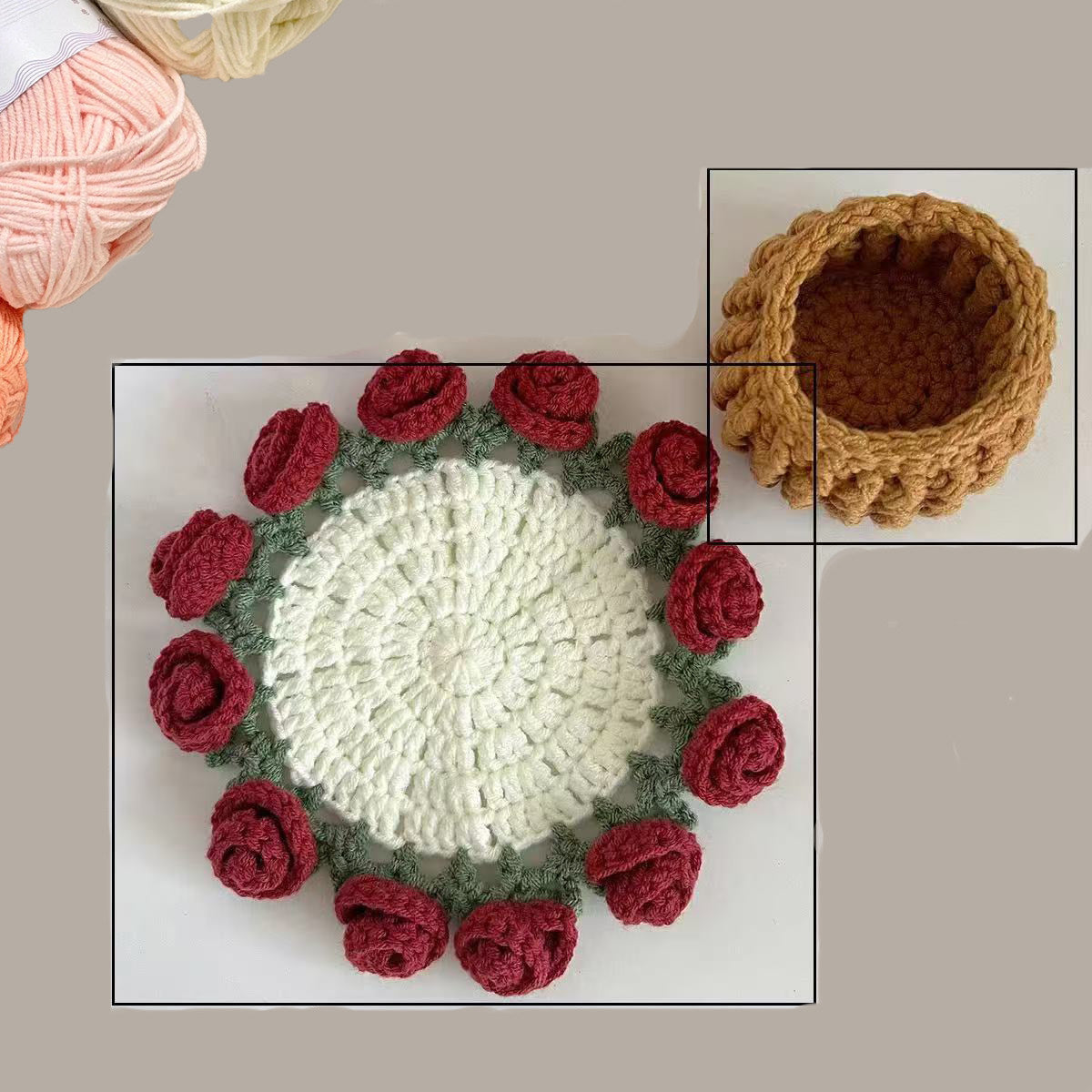 Mini rose bouquet coaster DIY knitting kit