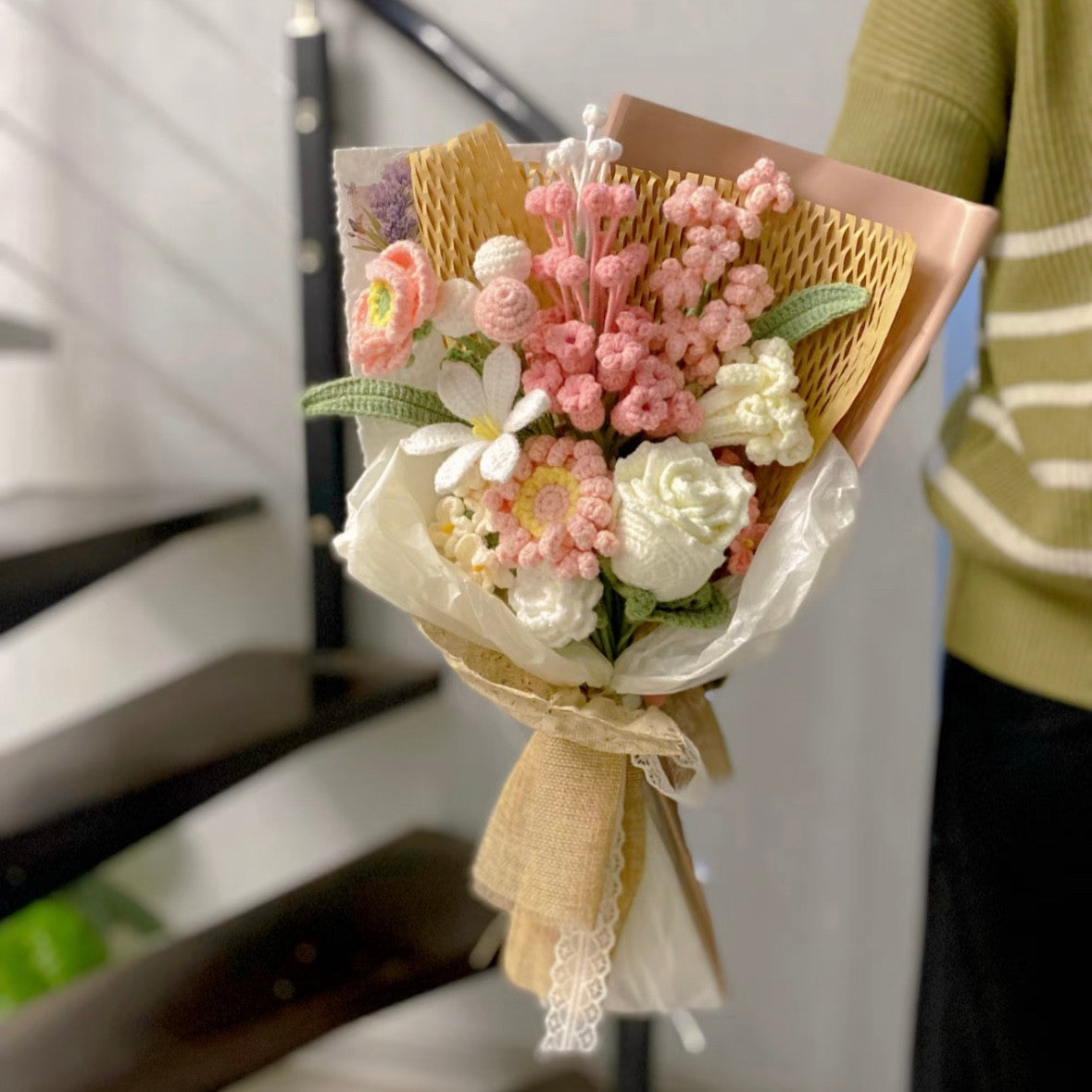 Handmade crochet diy jasmine rose yarn bouquet hand-made flower material package homemade gift