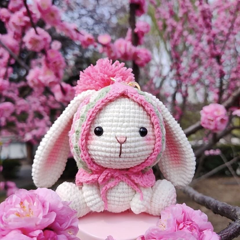 Cute handmade knitted lop-eared rabbit doll, granny check DIY kit, homemade yarn car decoration gift