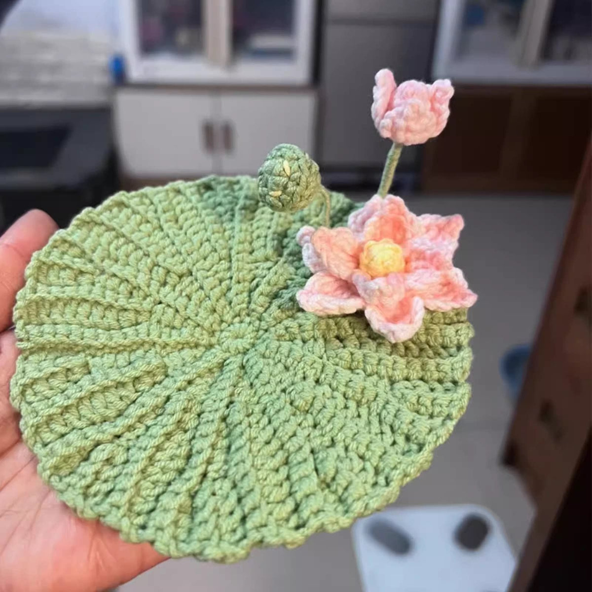 Lotus Flower DIY Woven Bouquet Knitting Kit with Crochet Hooks - Good Luck Preserved Flower Ornament Gift