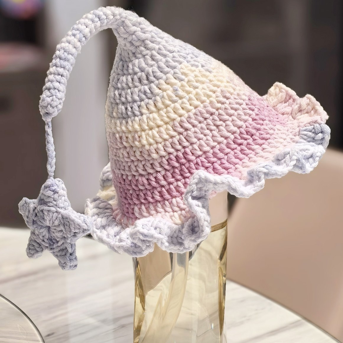 Snowflake Hand-knitted 8-strand variegated yarn DIY handmade elf hat crochet autumn and winter hand-knitted scarf
