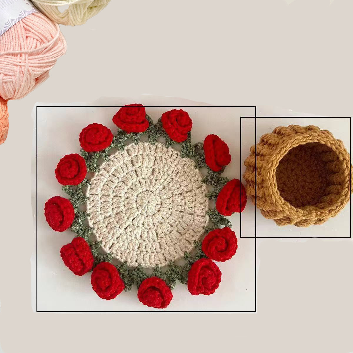 Mini rose bouquet coaster DIY knitting kit
