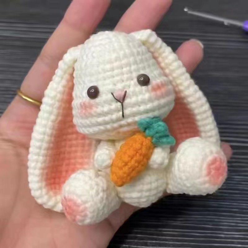 Cute handmade knitted lop-eared rabbit doll, granny check DIY kit, homemade yarn car decoration gift